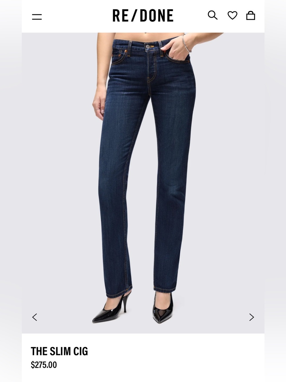 Re/Done Slim Cig Straight Jeans - Dark Blue
